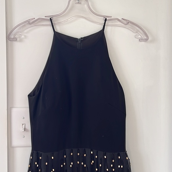 Badgley Mischka Sleeveless Beaded Fringe Column Gown Black/Gold Size 0 - Picture 5 of 11